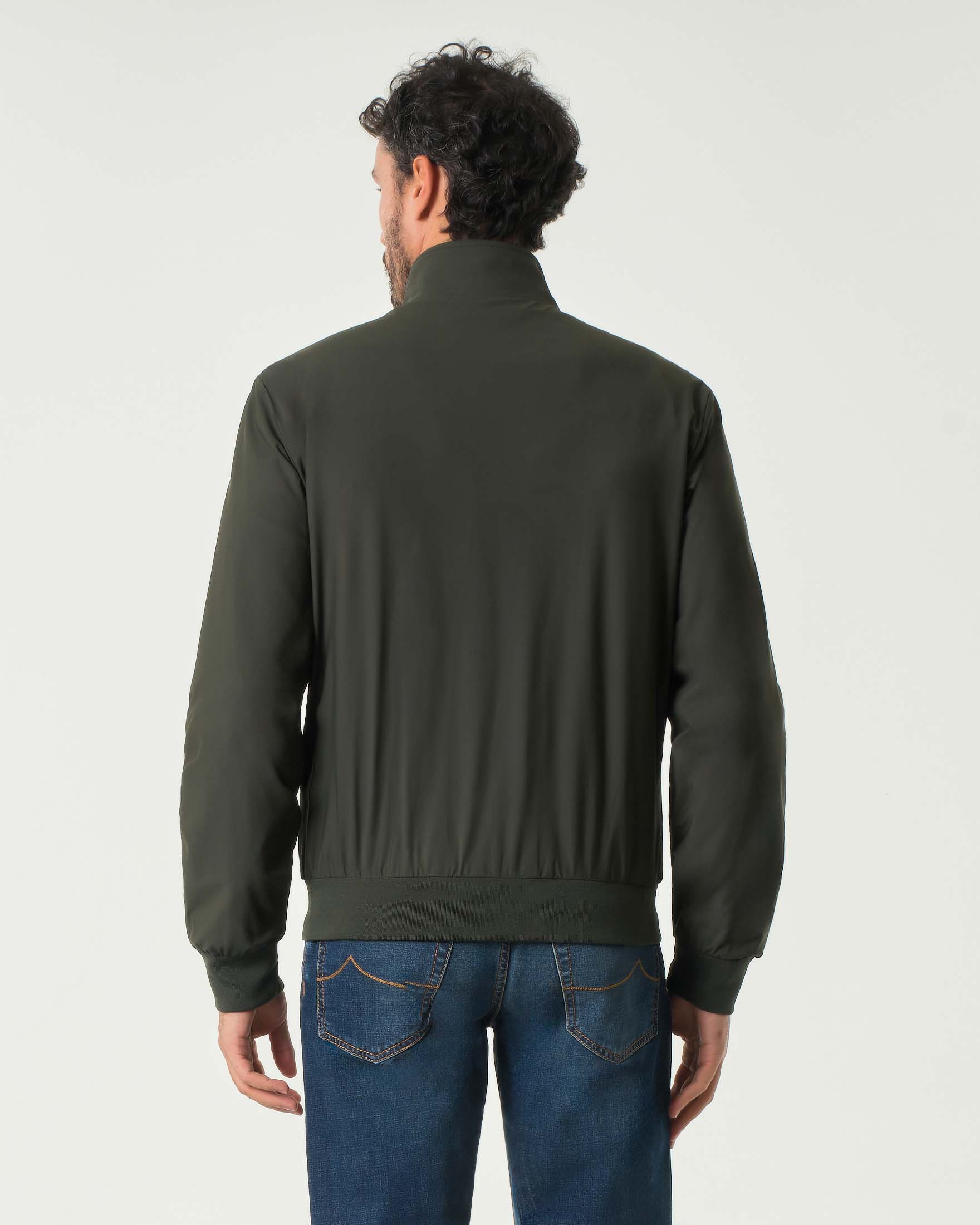 Bomber verde militare in tessuto tecnico stretch