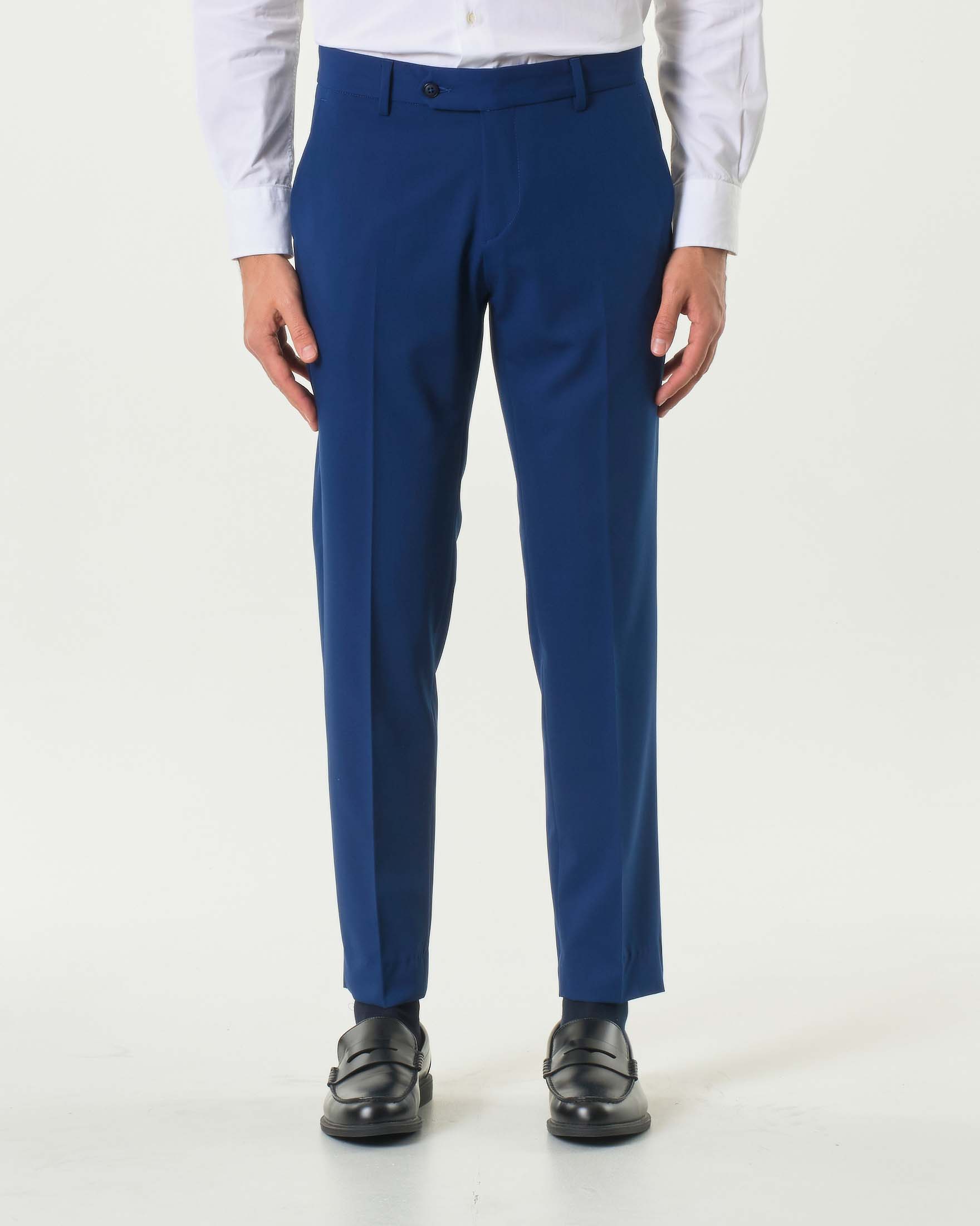 Abito blu royal in tela di viscosa stretch con rever a lancia