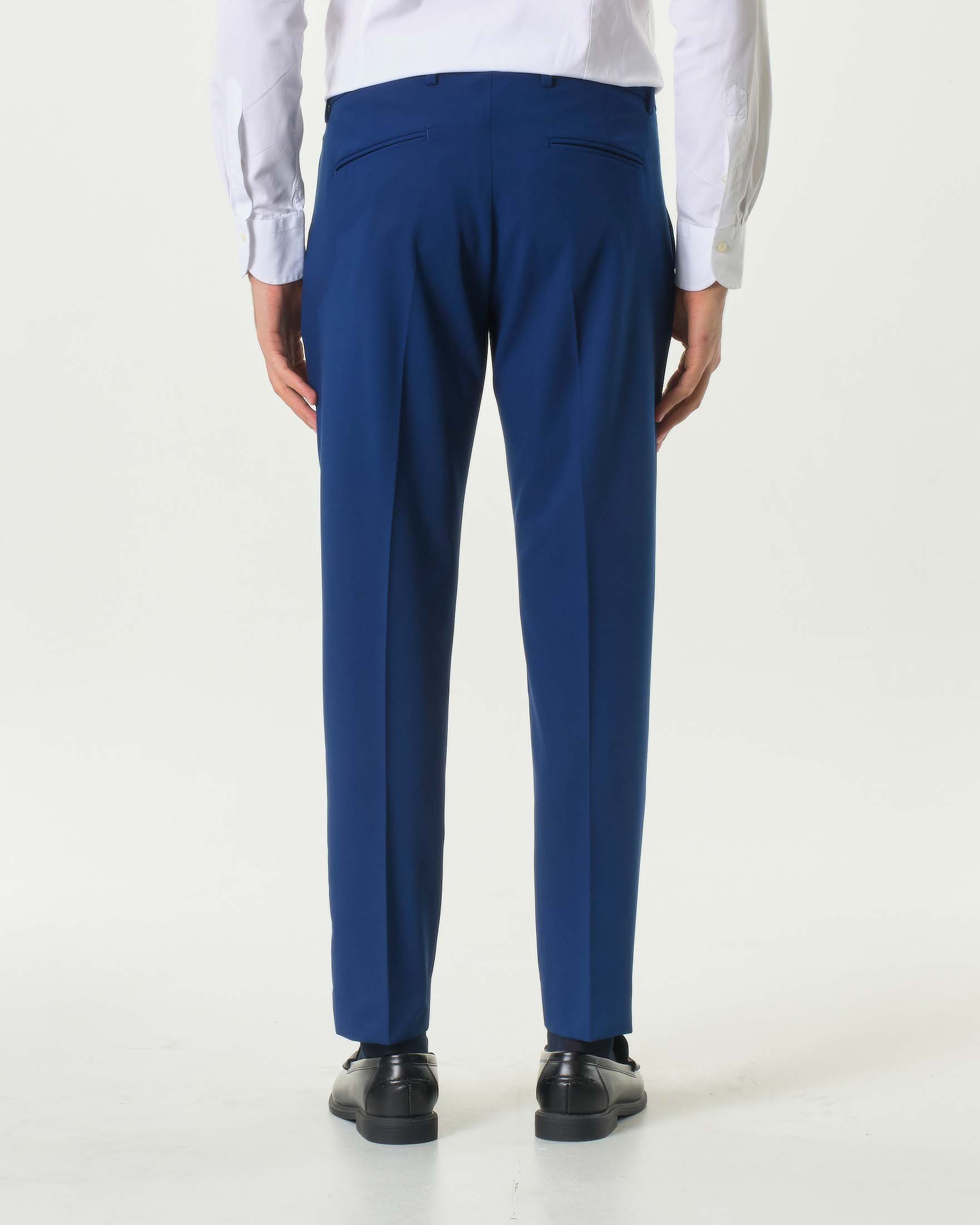 Abito blu royal in tela di viscosa stretch con rever a lancia