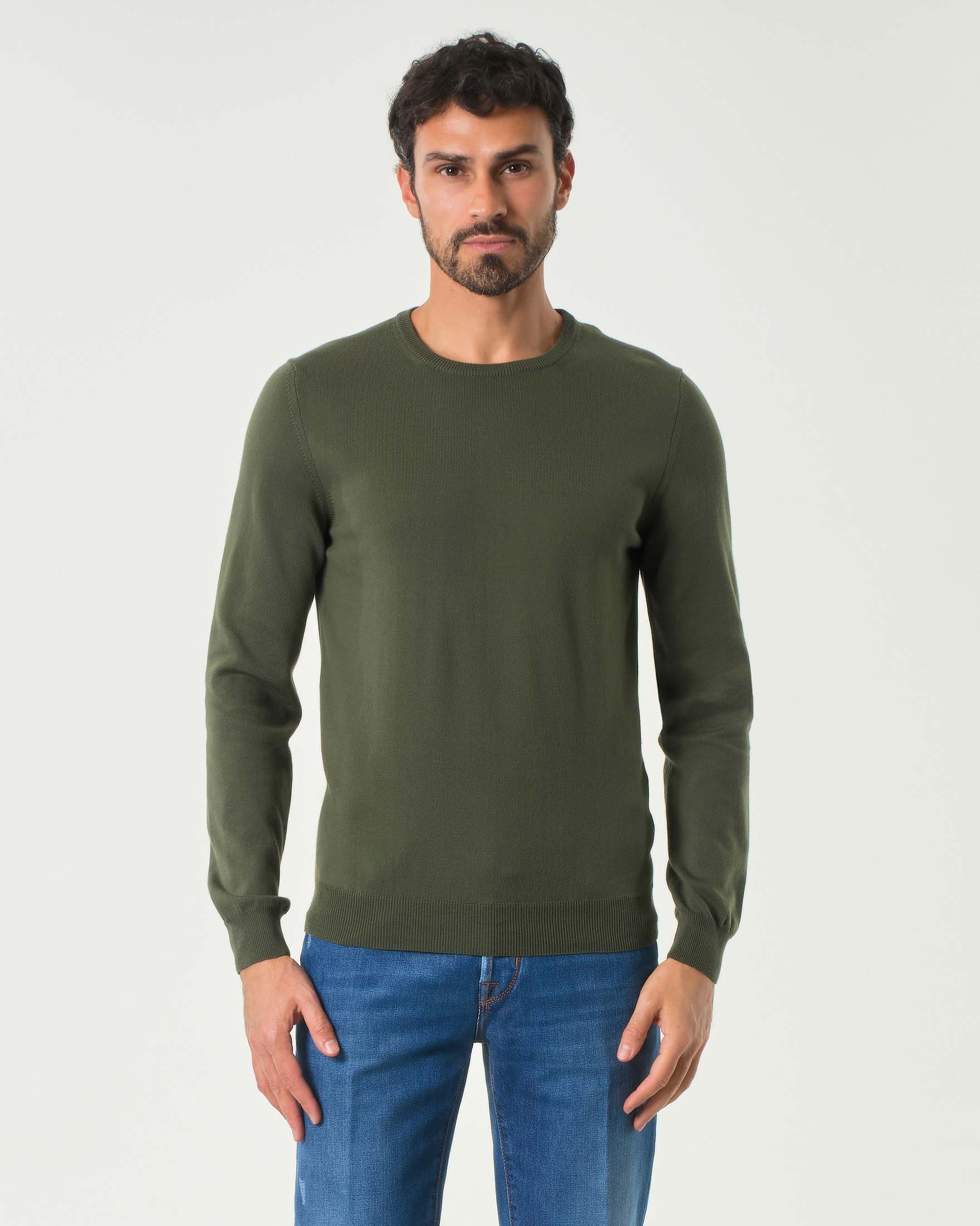 Maglia girocollo verde militare Pellizzari in puro cotone made in Italy