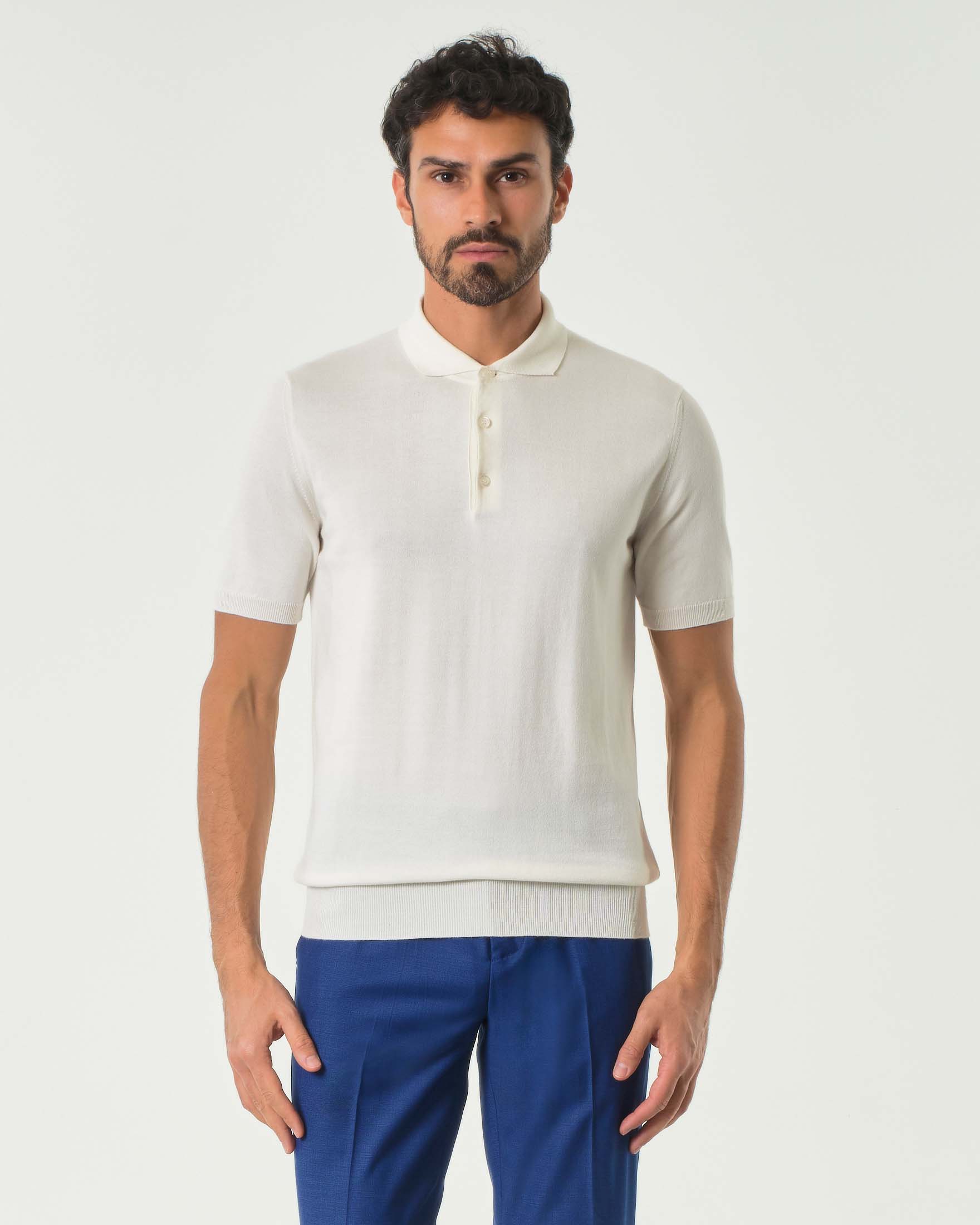 Polo color panna Pellizzari in maglia di puro cotone