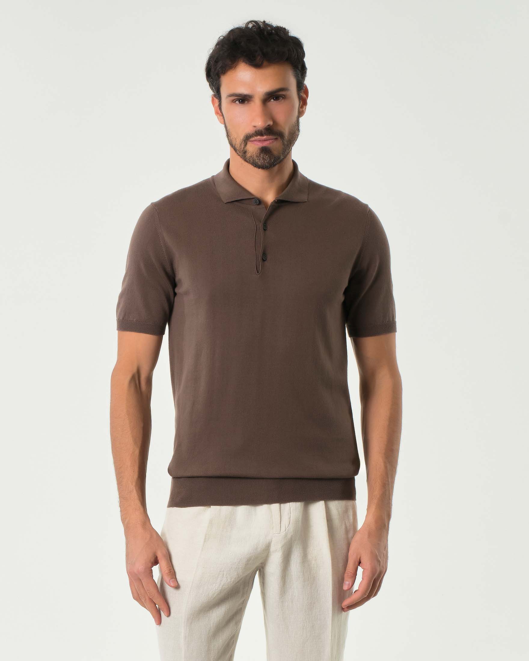 Polo marrone Pellizzari in maglia di puro cotone