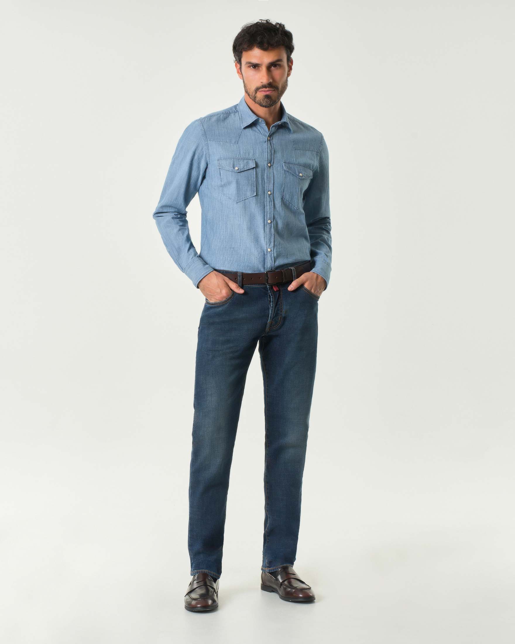 Camicia western chambray in puro cotone image