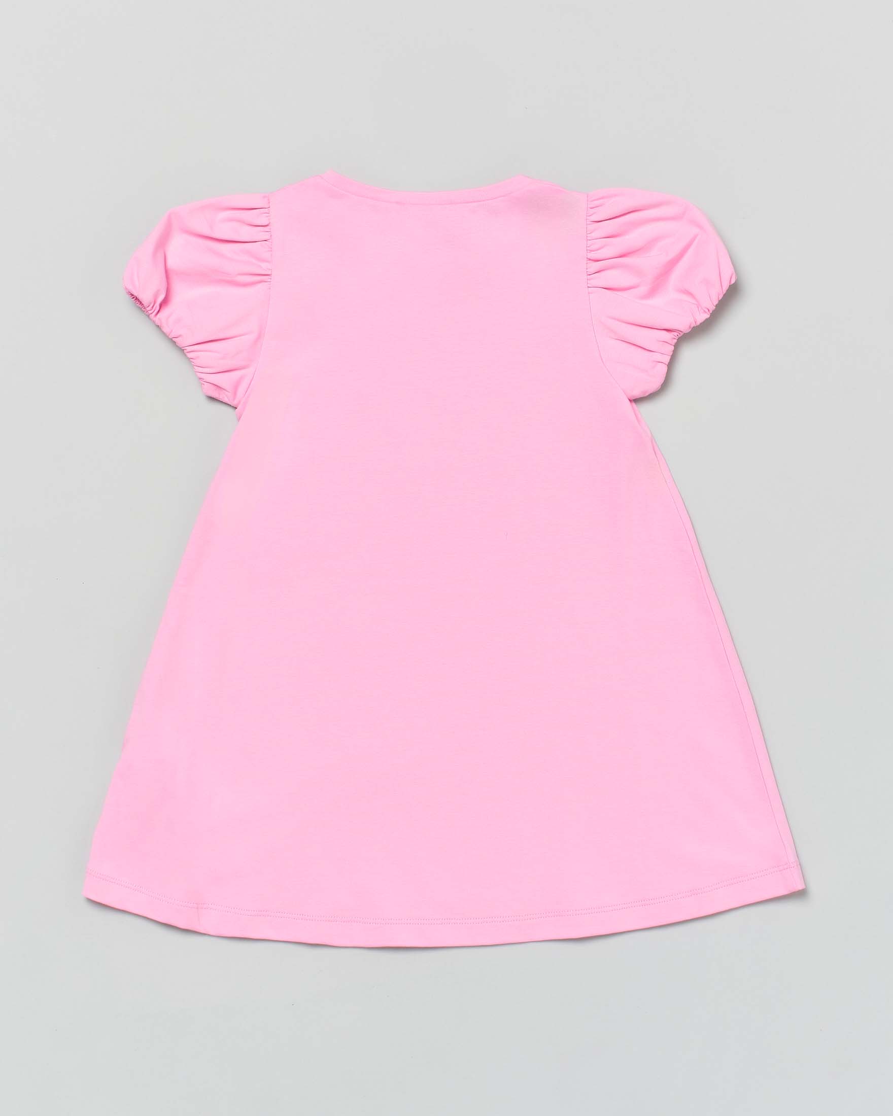 Abito rosa in cotone stretch a campana con strass