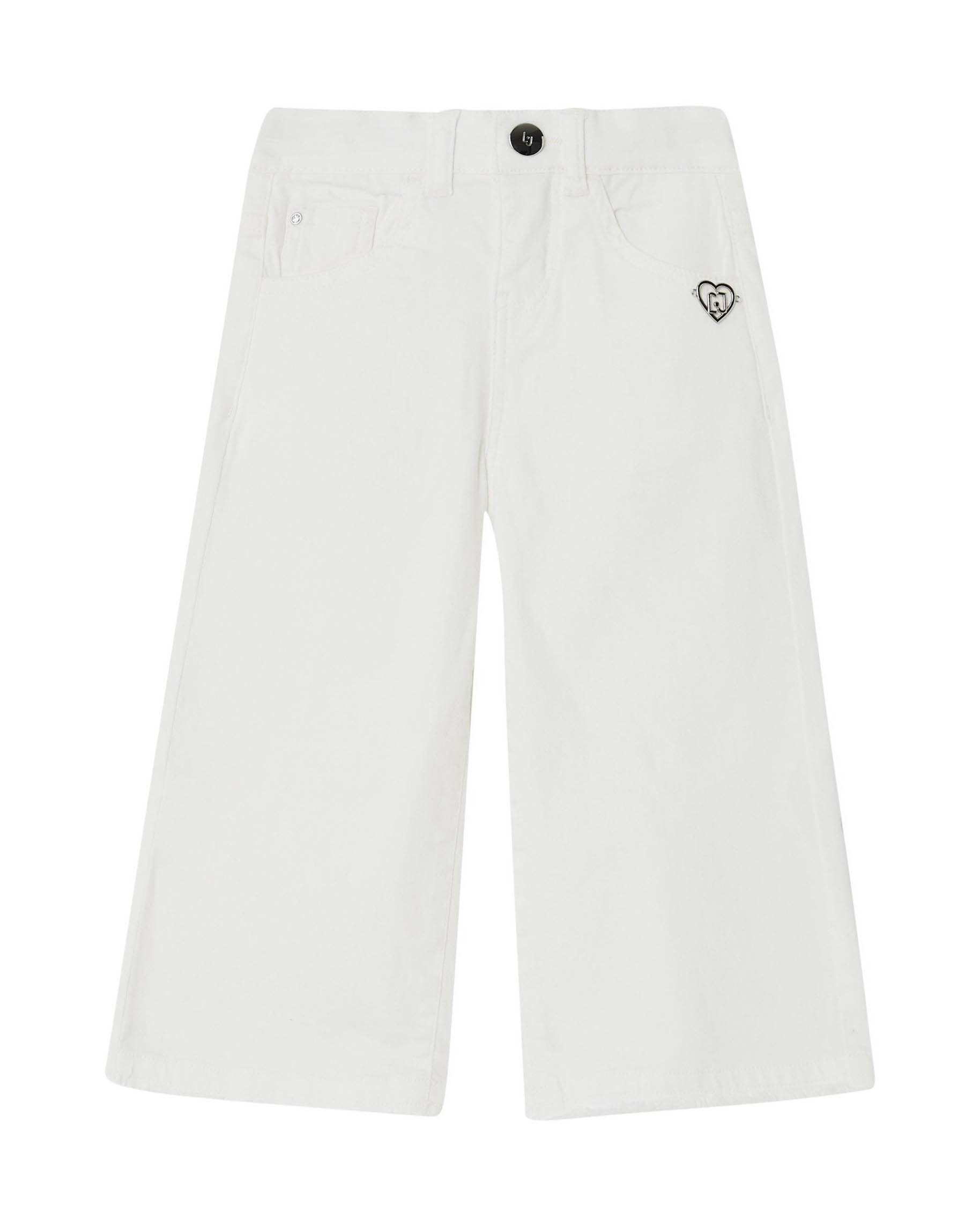 Pantalone a palazzo bianco in denim di cotone stretch