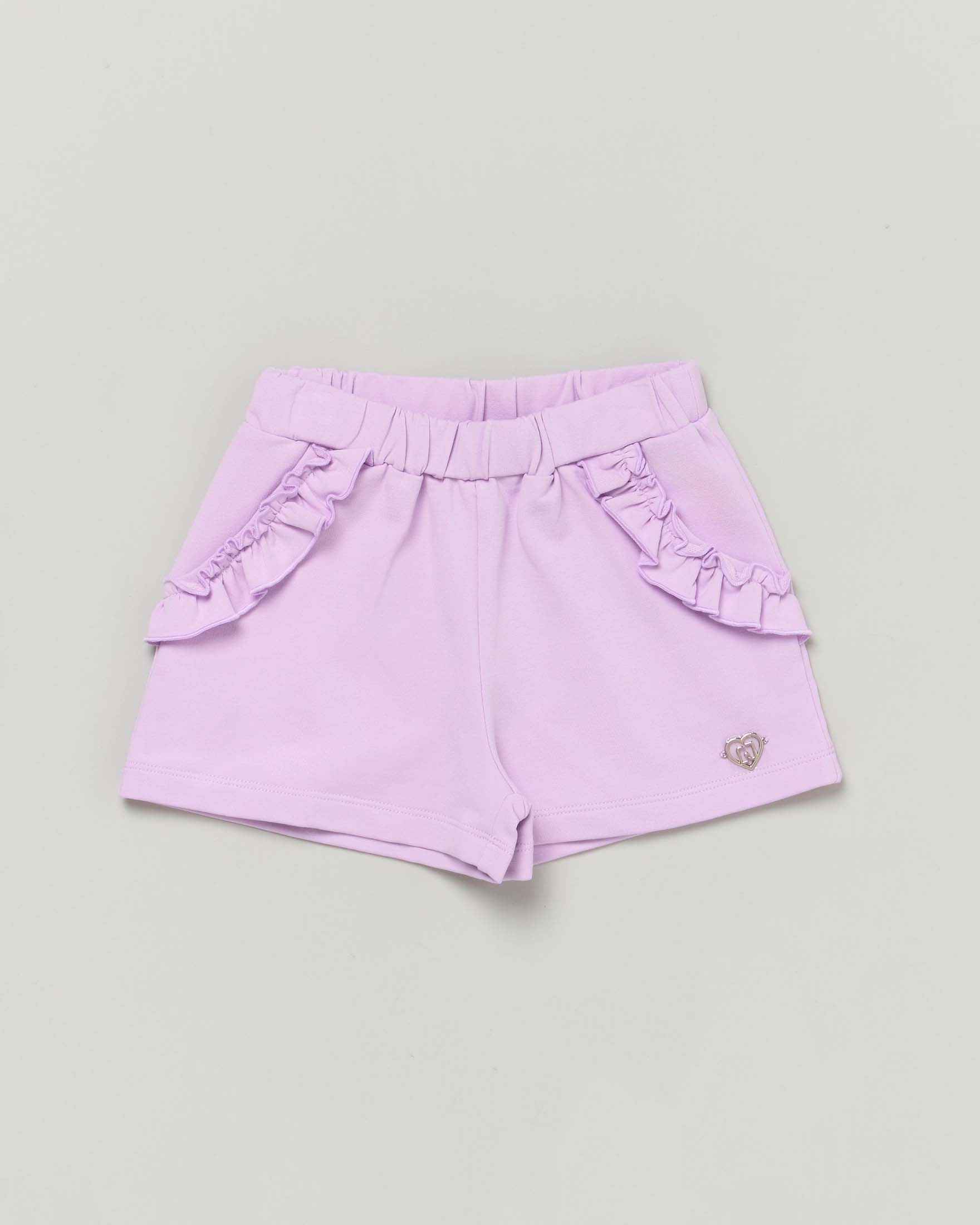 Short lilla in felpa di cotone con rouches
