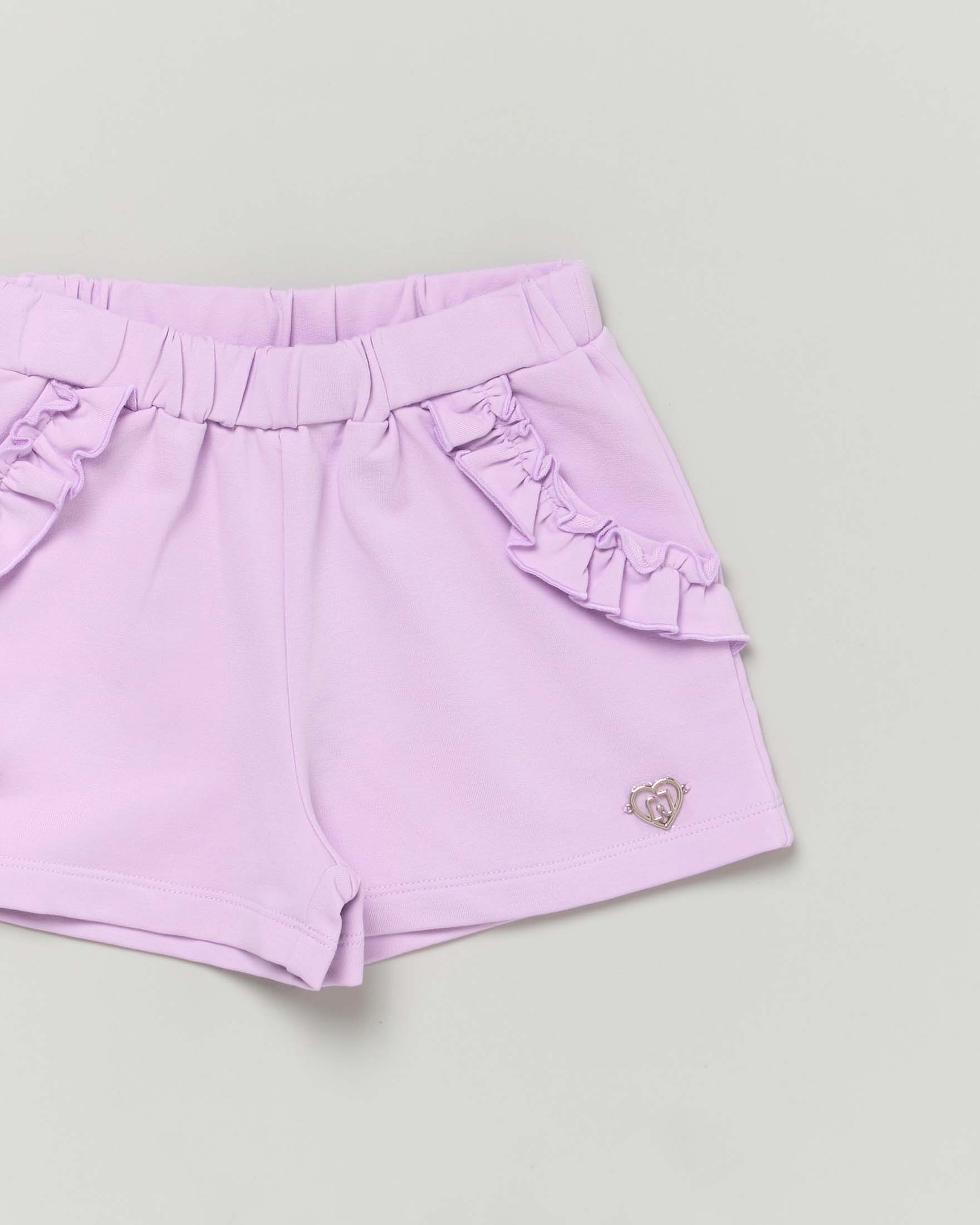 Short lilla in felpa di cotone con rouches