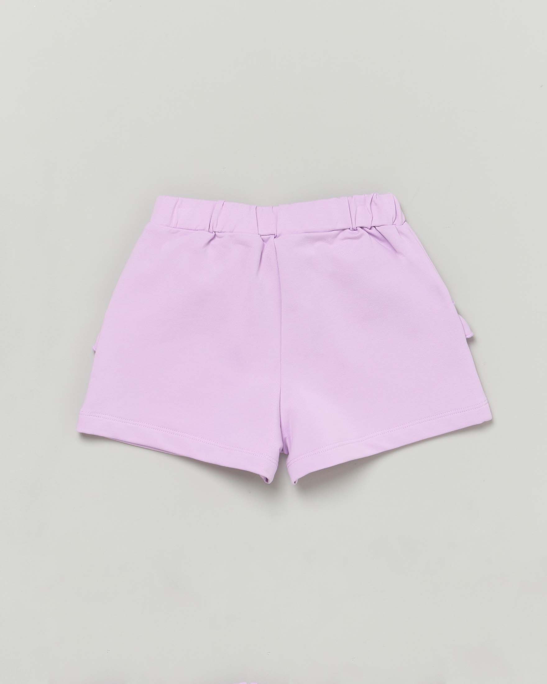 Short lilla in felpa di cotone con rouches