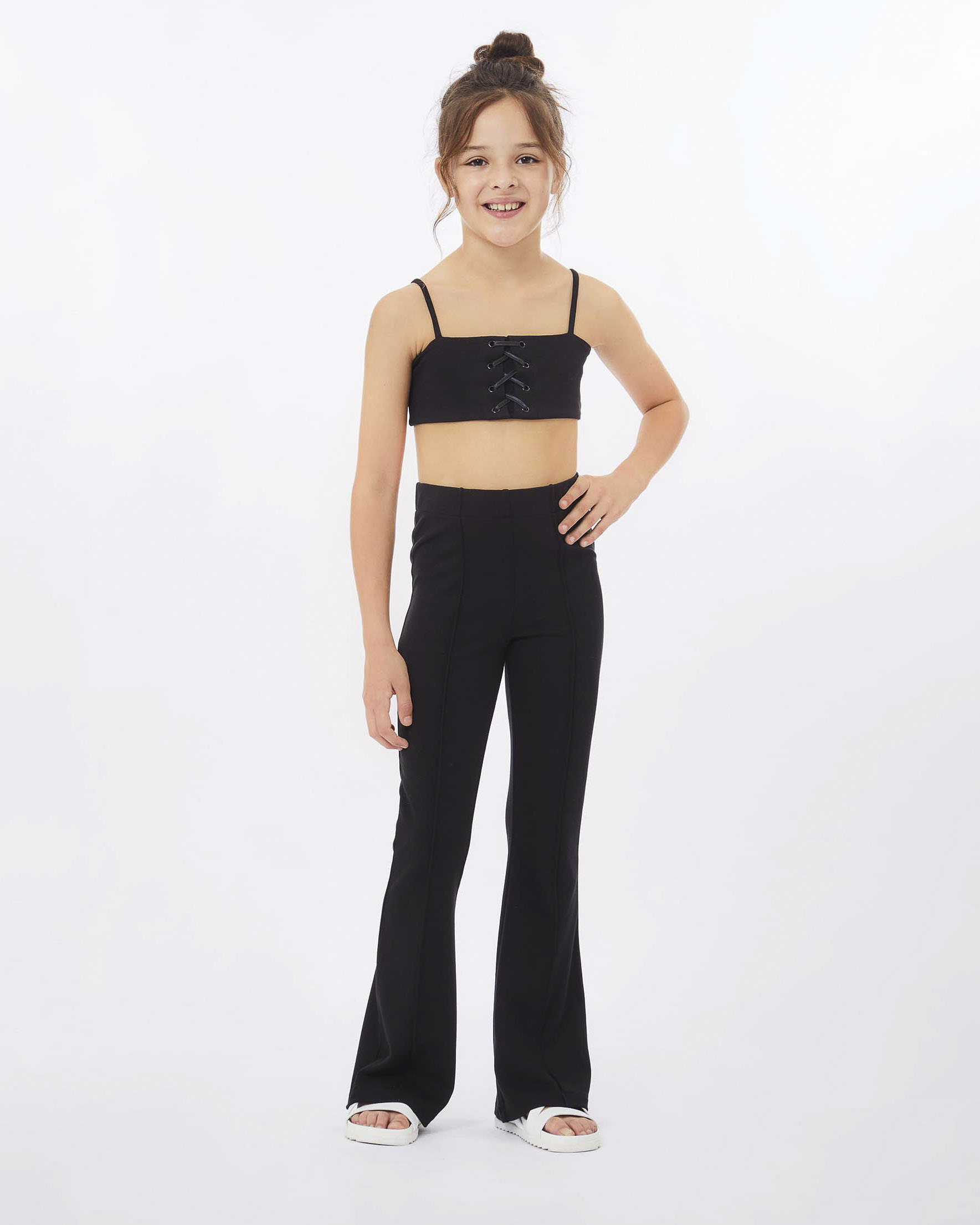Completo nero Lu-Jo top e leggins flare in punto Milano