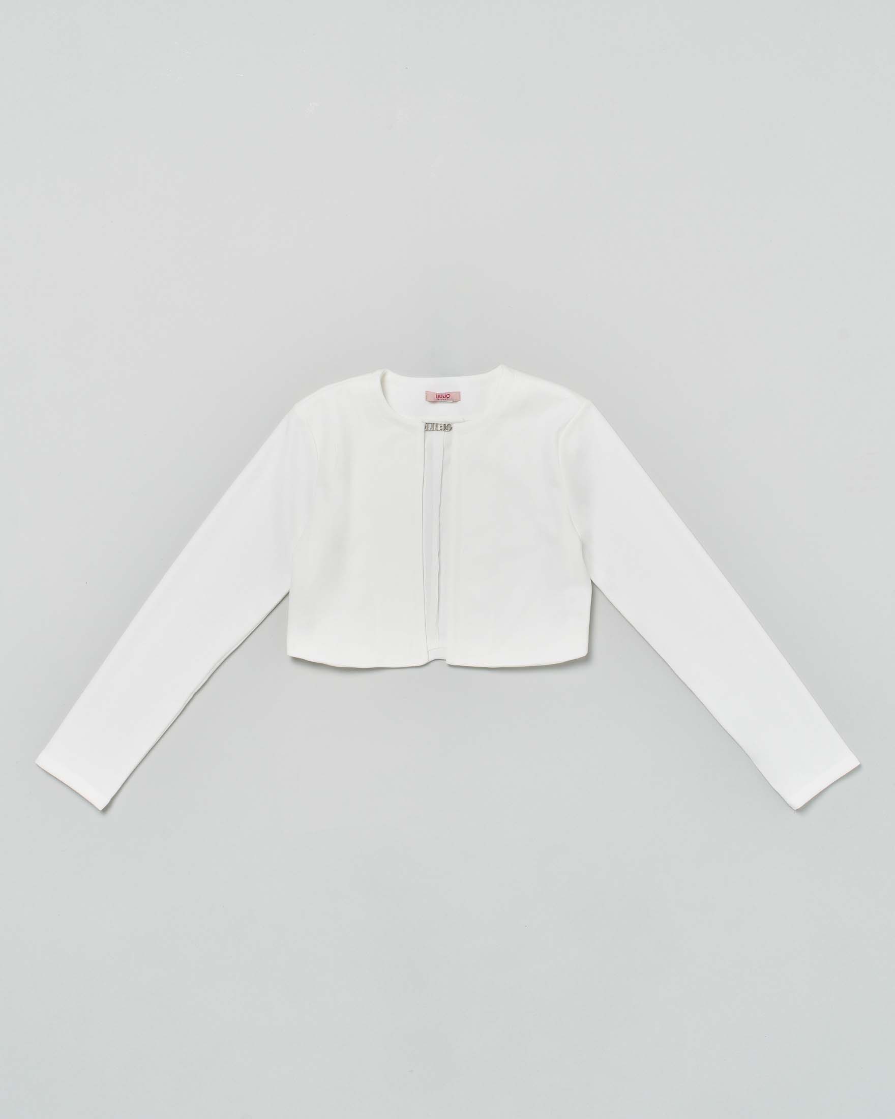 Bolero bianco cropped in tessuto stretch