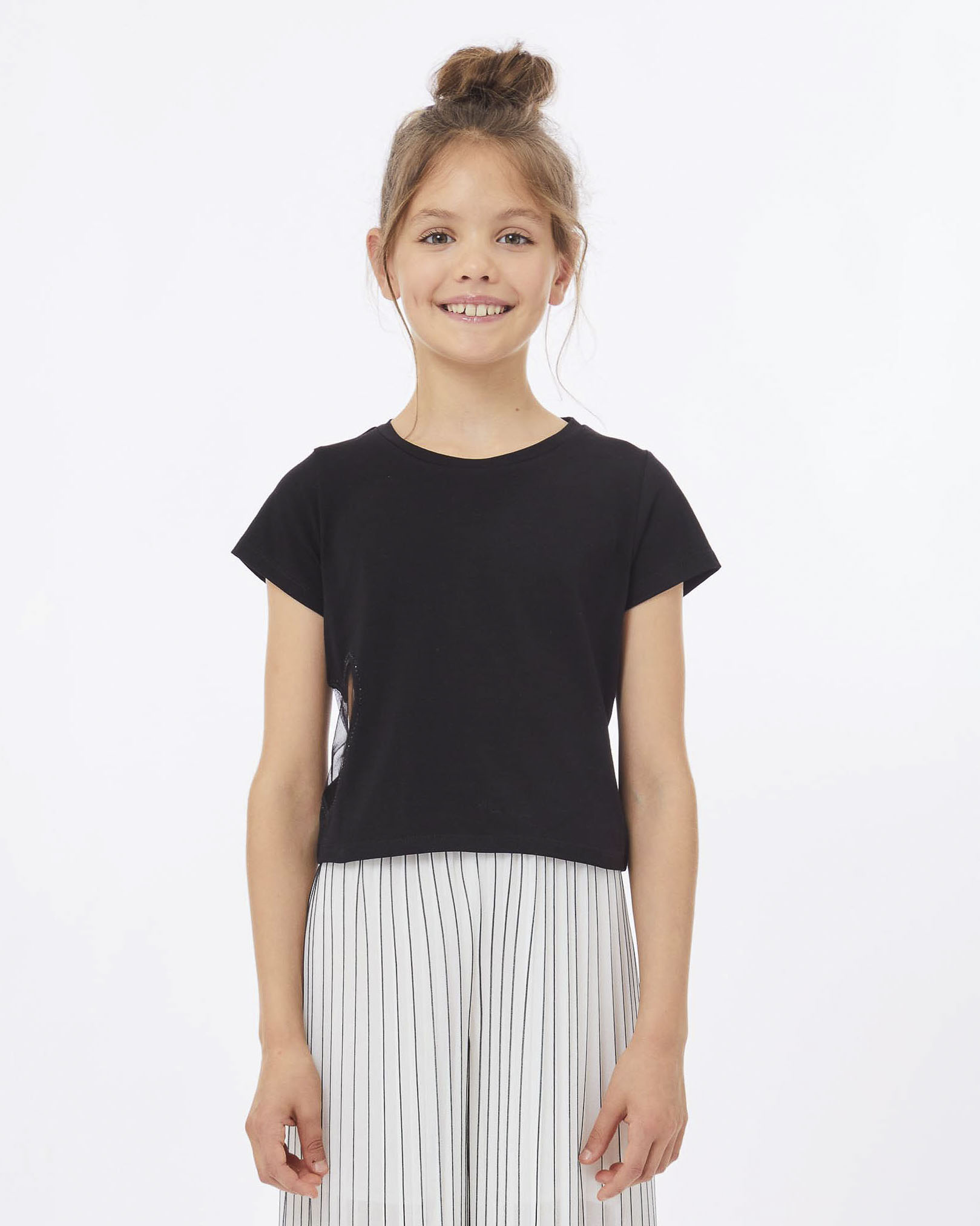 T-shirt cropped Liu-Jo nera con cuore a rete sul fianco