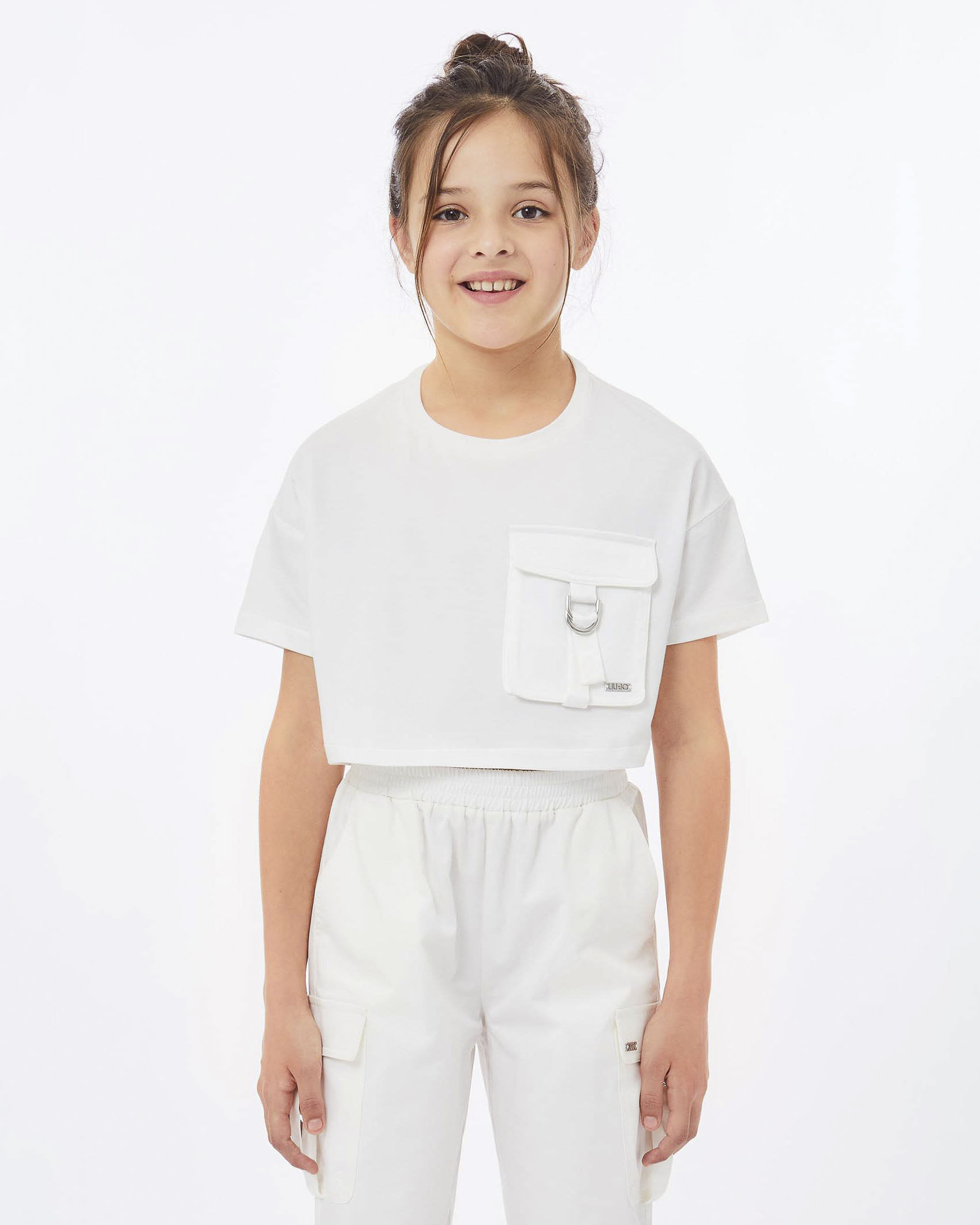 T-shirt cropped Liu-Jo bianca con tascona applicata
