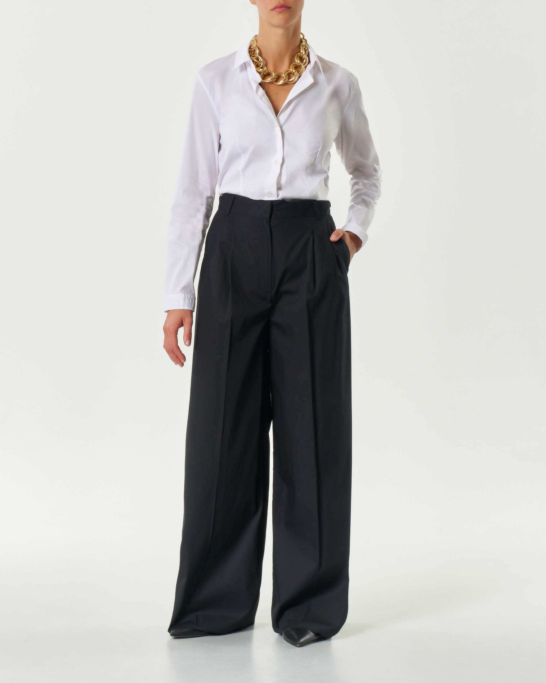 【関税&送料込】The Row Pantaloni Vita Alta Neri Realizzati Pantaloni neri palazzo in popeline di cotone a vita alta con