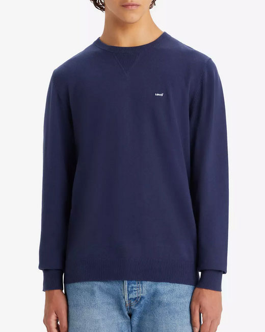 Maglia Levi's blu girocollo in cotone stretch con taglio felpa e logo batwing piccolo sul petto
