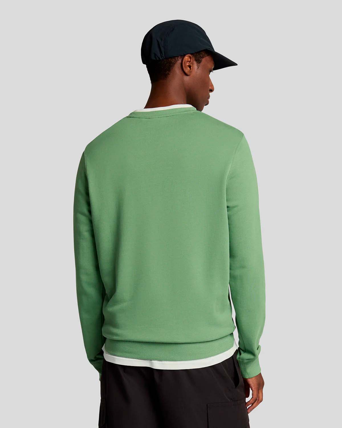 Felpa verde girocollo in cotone con logo aquila gialla sul petto
