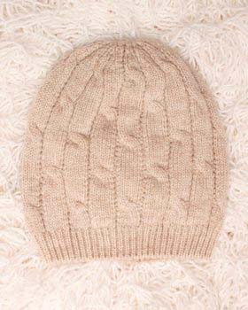 Berrettino a trecce beige in lana merino ultrafine