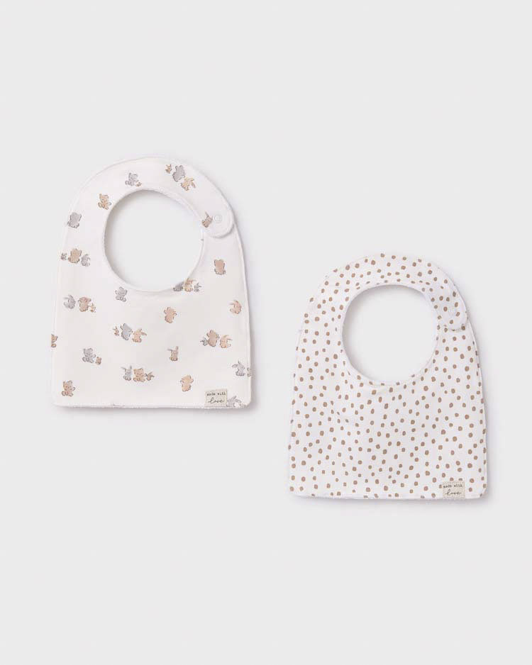 Set due bavaglini squadrati con animaletti e pois