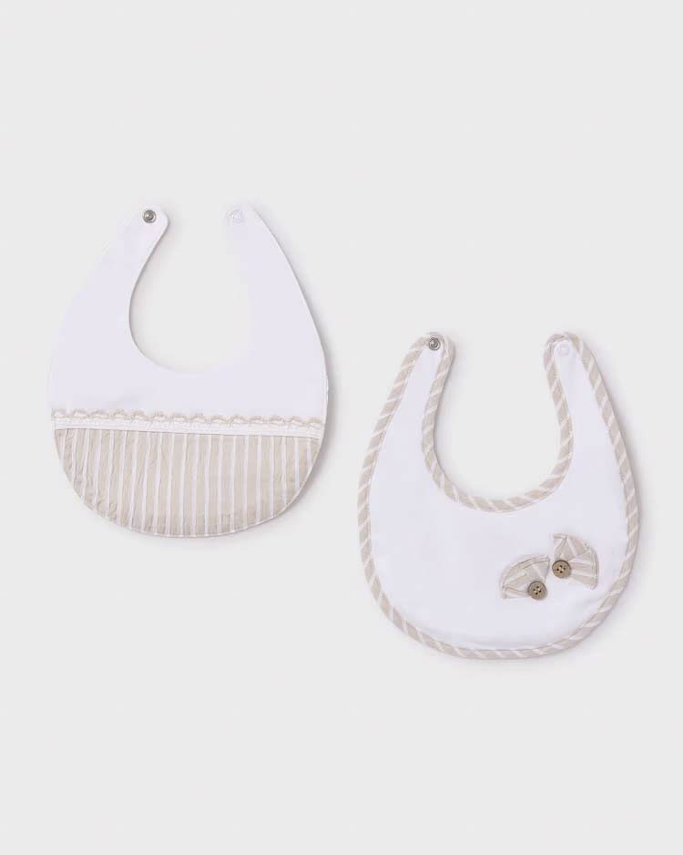 Set due bavaglini avorio e beige a righe