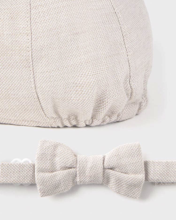 Set coppola e papillon beige in misto cotone e lino image