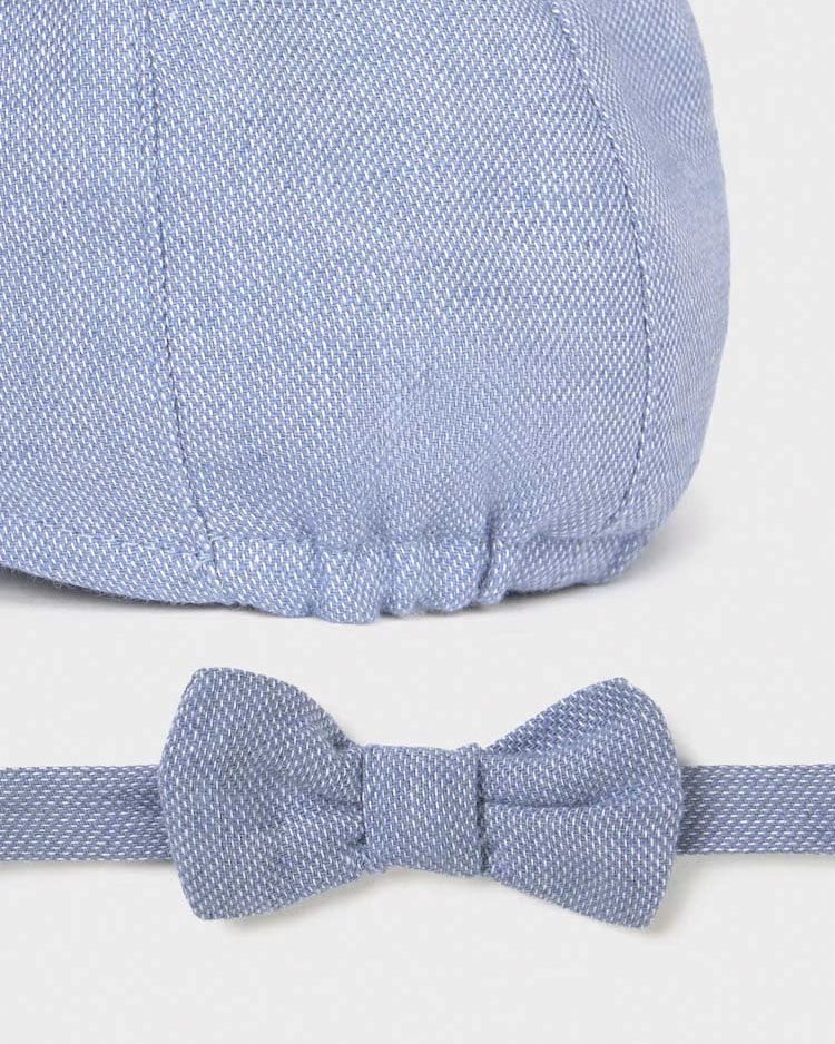 Set coppola e papillon azzurri in misto cotone e lino image