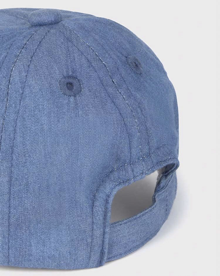 Berretto con frontino in denim e maxi orsetto ricamato image