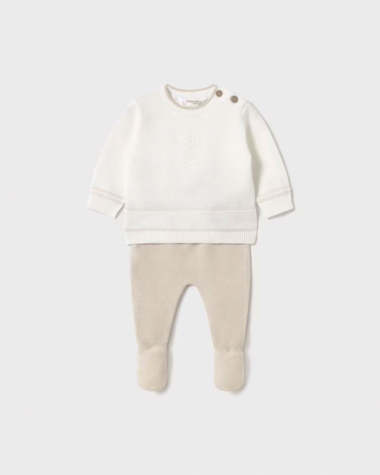Completo avorio e beige in maglia di cotone