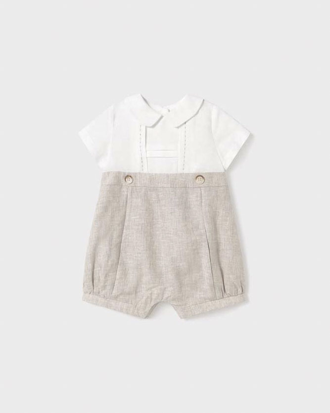 Pagliaccetto in cotone misto lino beige e bianco