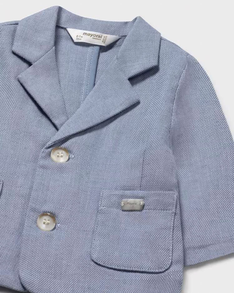 Blazer color avio in cotone e lino micro fantasia con rever classico image