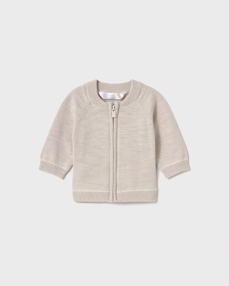 Maglia beige in cotone con apertura zip