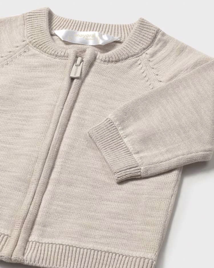 Maglia beige in cotone con apertura zip image