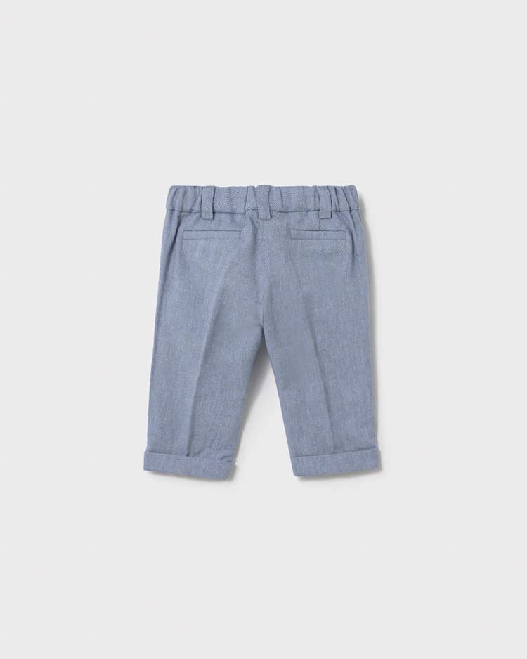 Pantalone color avio in misto cotone e lino a gamba dritta image