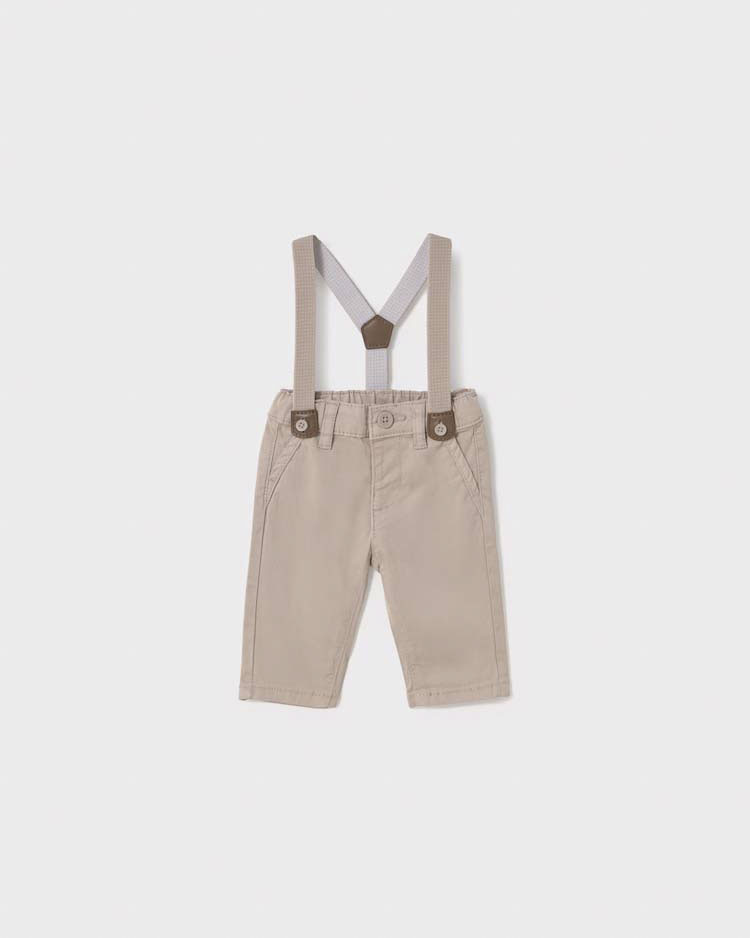 Pantalone beige in cotone stretch con bretelle