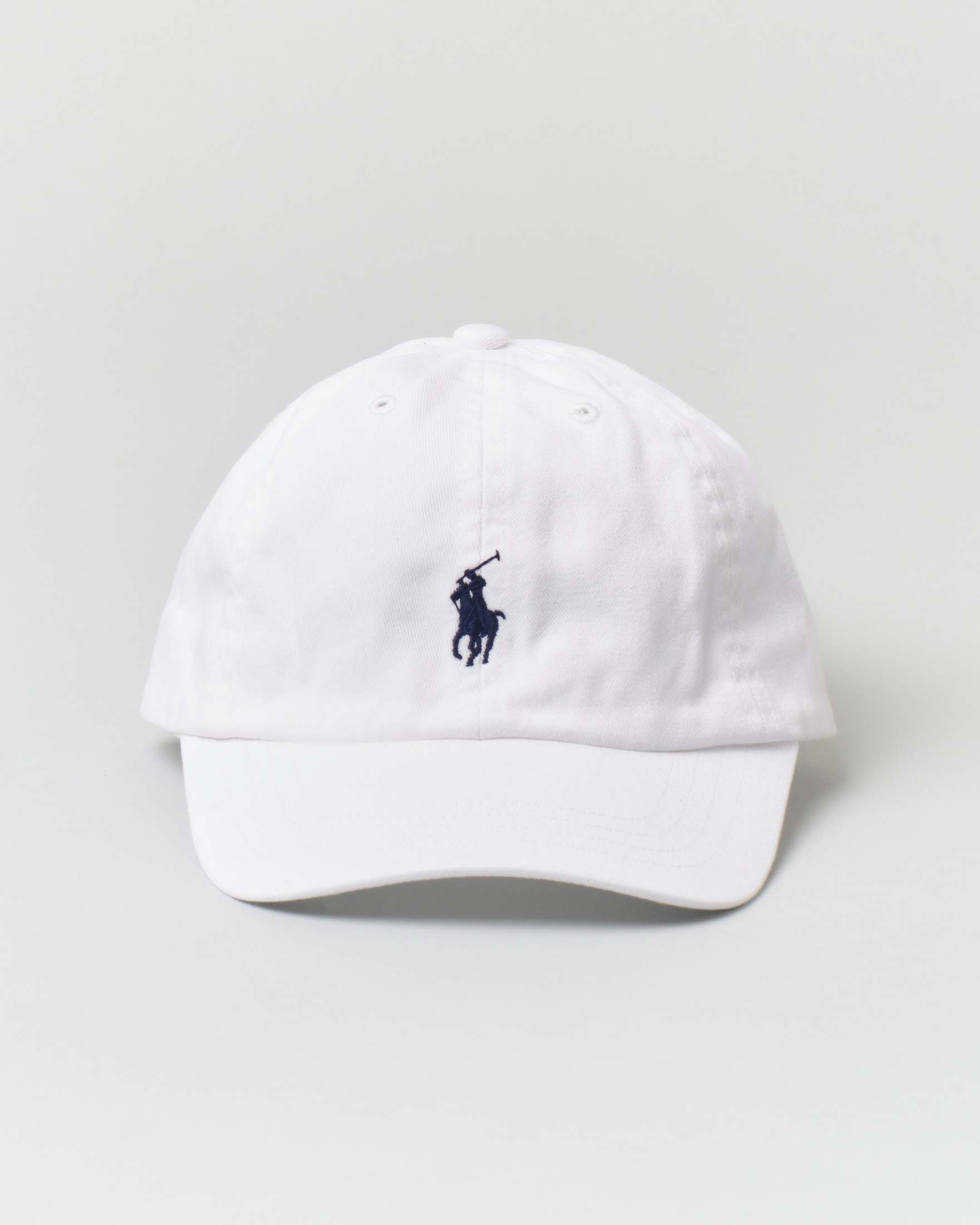 Berretto bianco Polo Ralph Lauren con frontino in cotone e logo pony blu