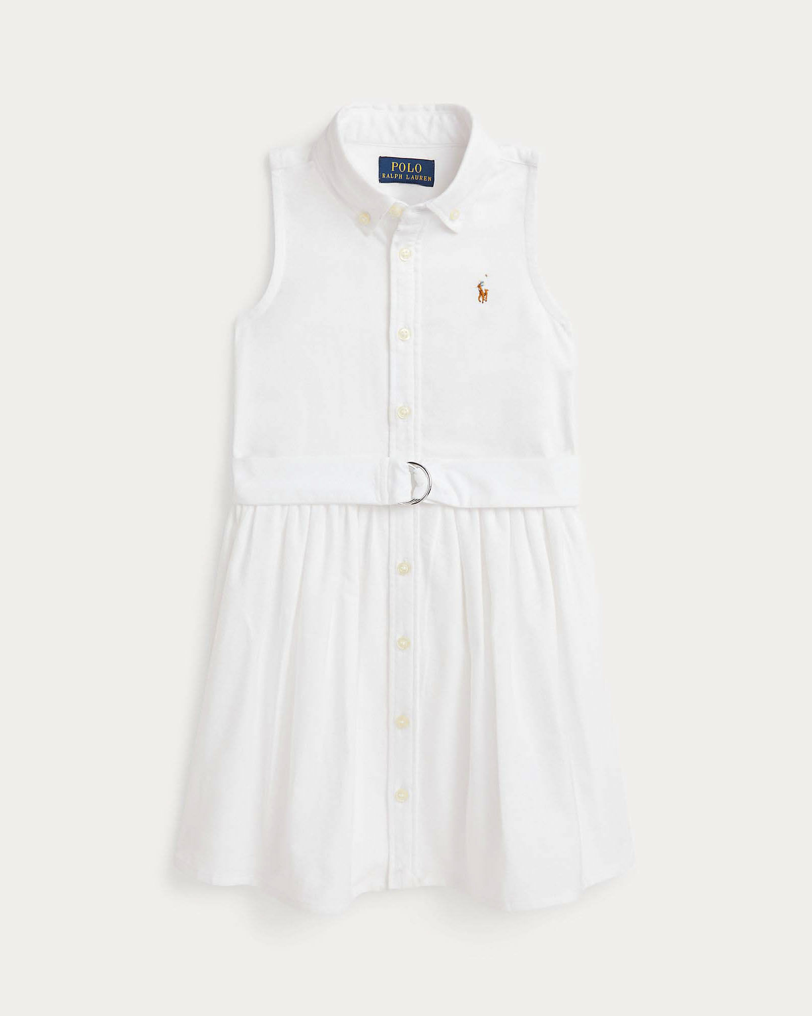 Abito bianco smanicato a camicia con cintura