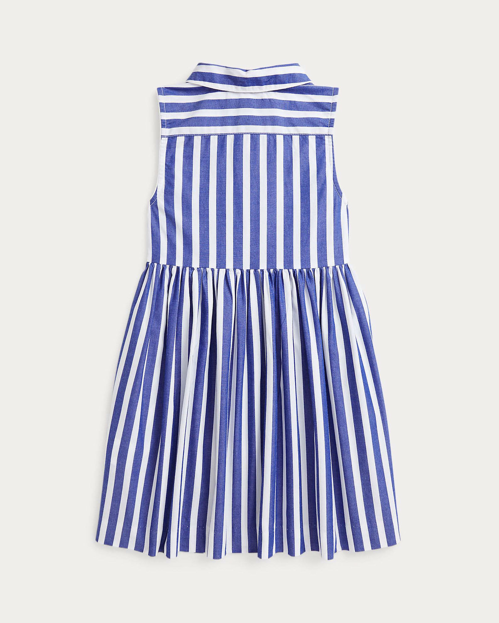 Abito smanicato a camicia in cotone a righe blu e bianche