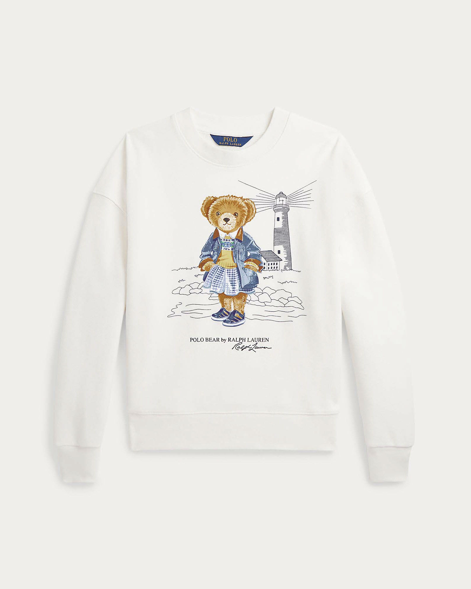 Felpa Polo Ralph Lauren bianca girocollo con orsetta Polo Bear