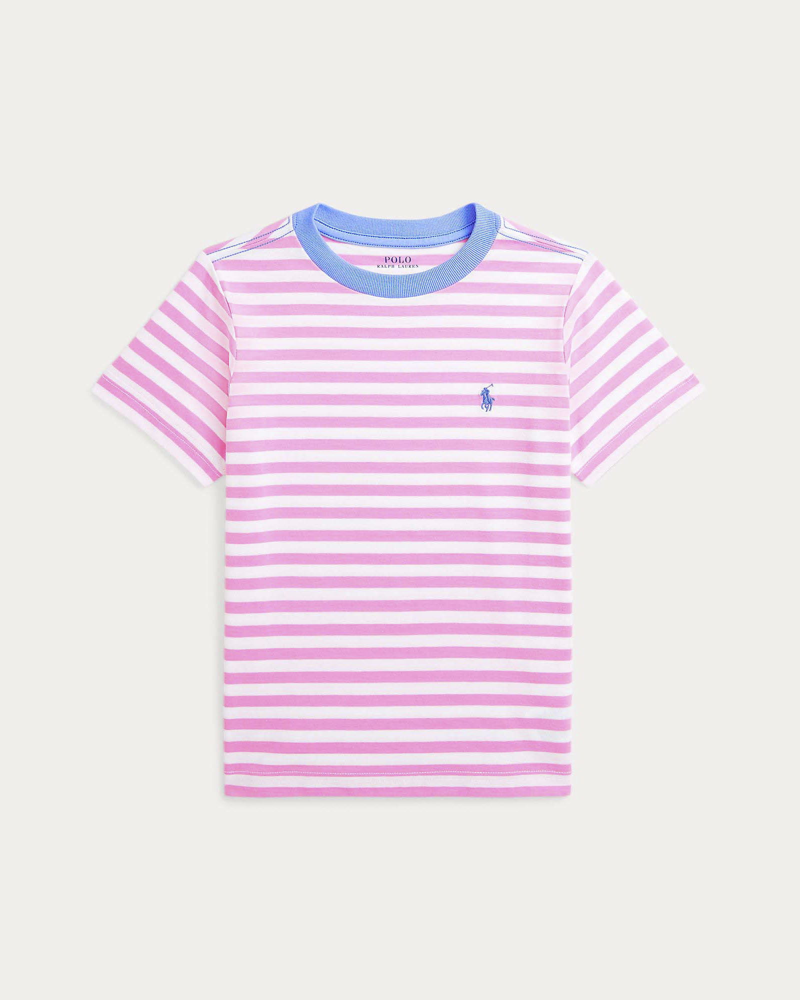 T-shirt mezza manica a righe bianche e fucsia Polo con logo pony lilla