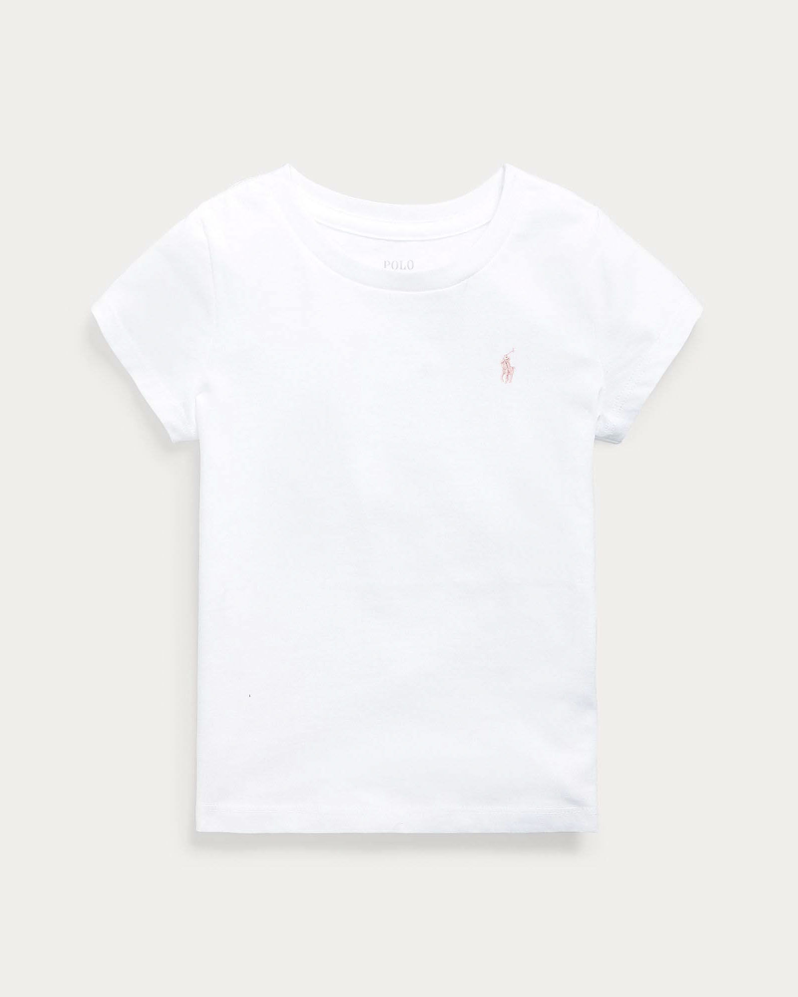 T-shirt Polo Ralph Lauren bianca mezza manica con logo pony rosa ricamato