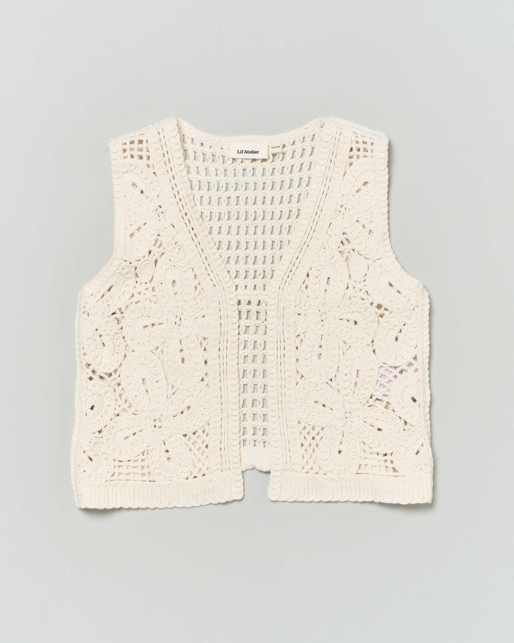 Gilet ecrù Lil'Atelier in maglia con lavorazione crochet