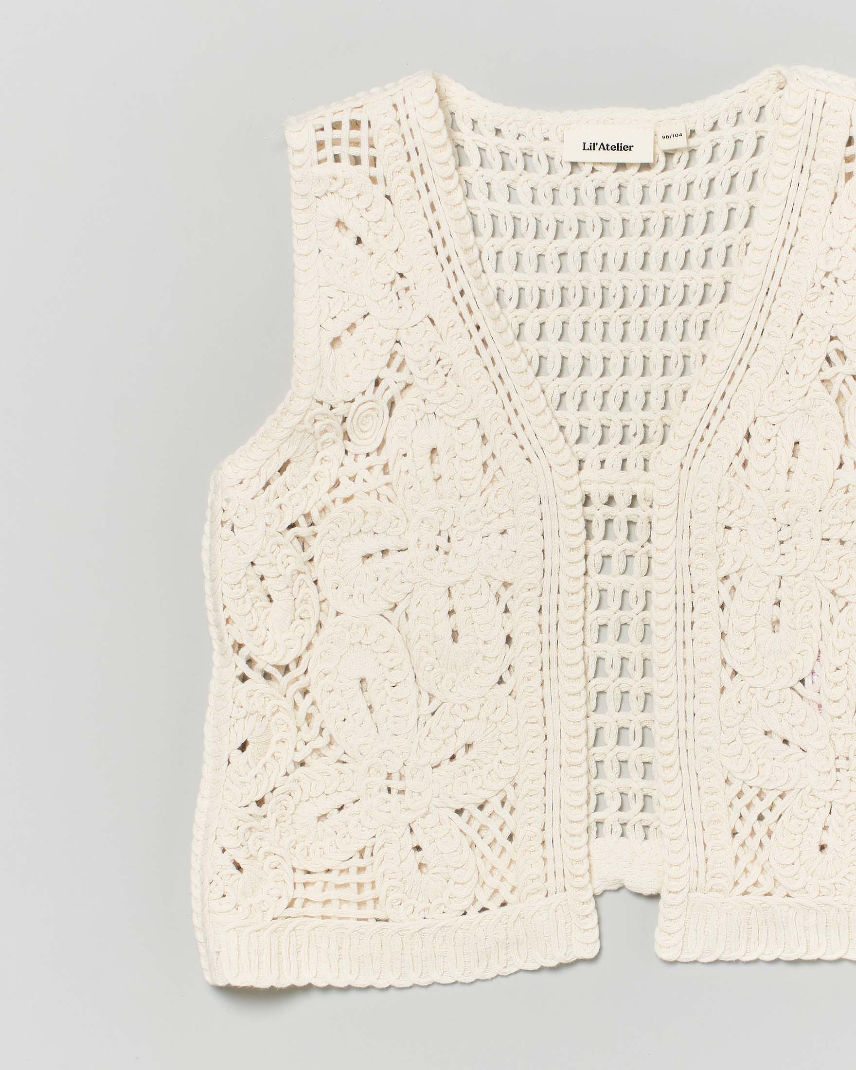Gilet ecrù Lil'Atelier in maglia con lavorazione crochet image