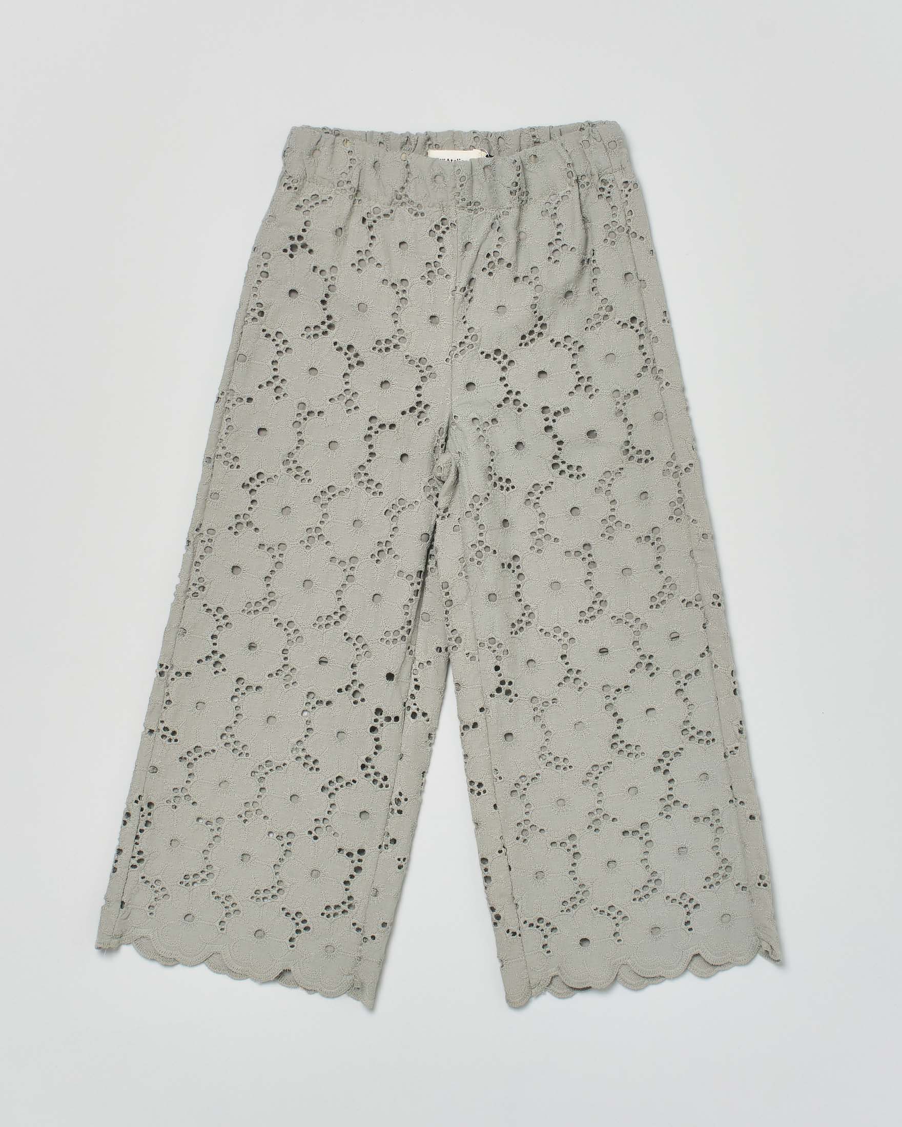 Pantalone lungo Lil'Atelier verde salvia in sangallo