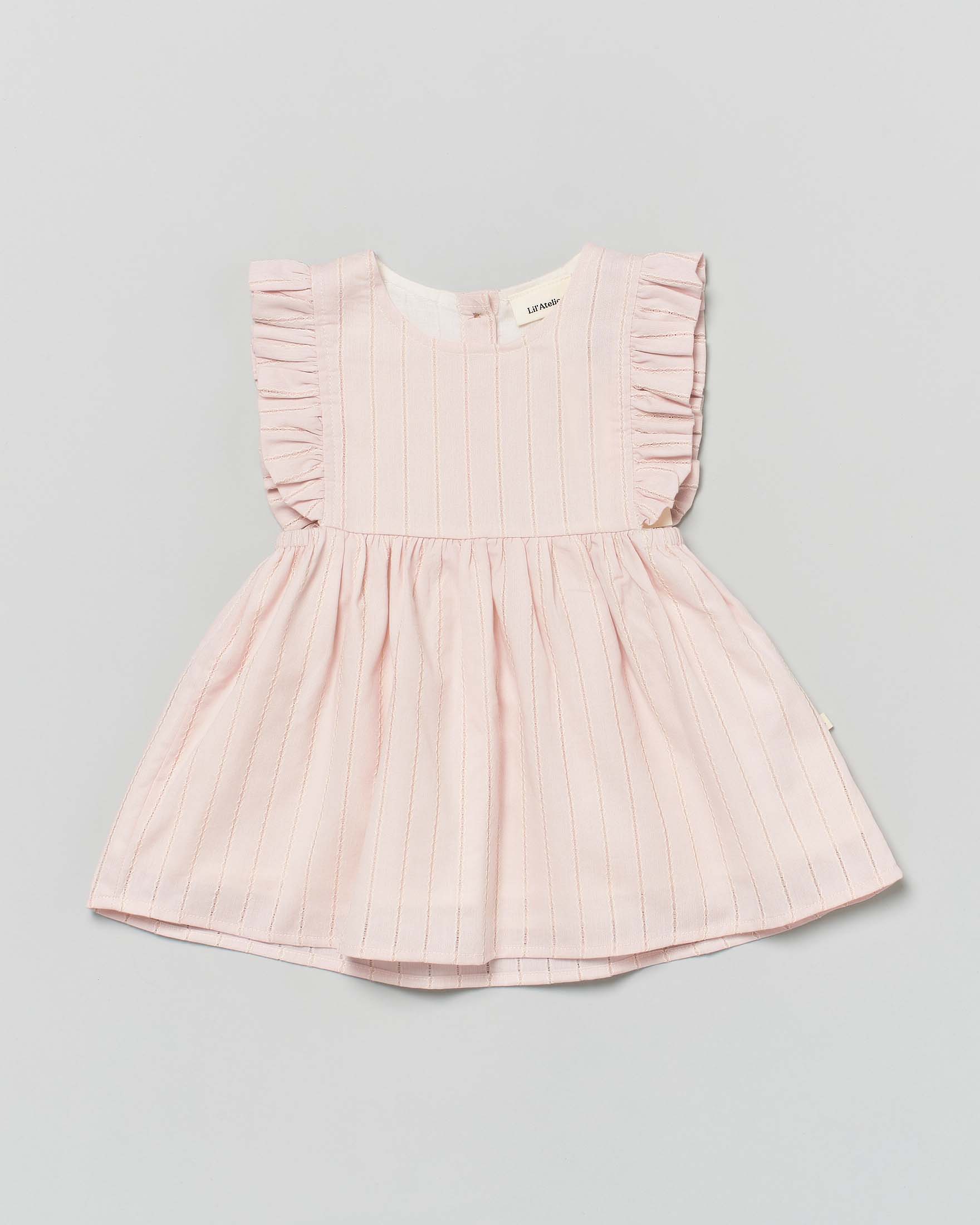 Abito rosa cipria Lil'Atelier fit and flare in cotone devore' con rouches