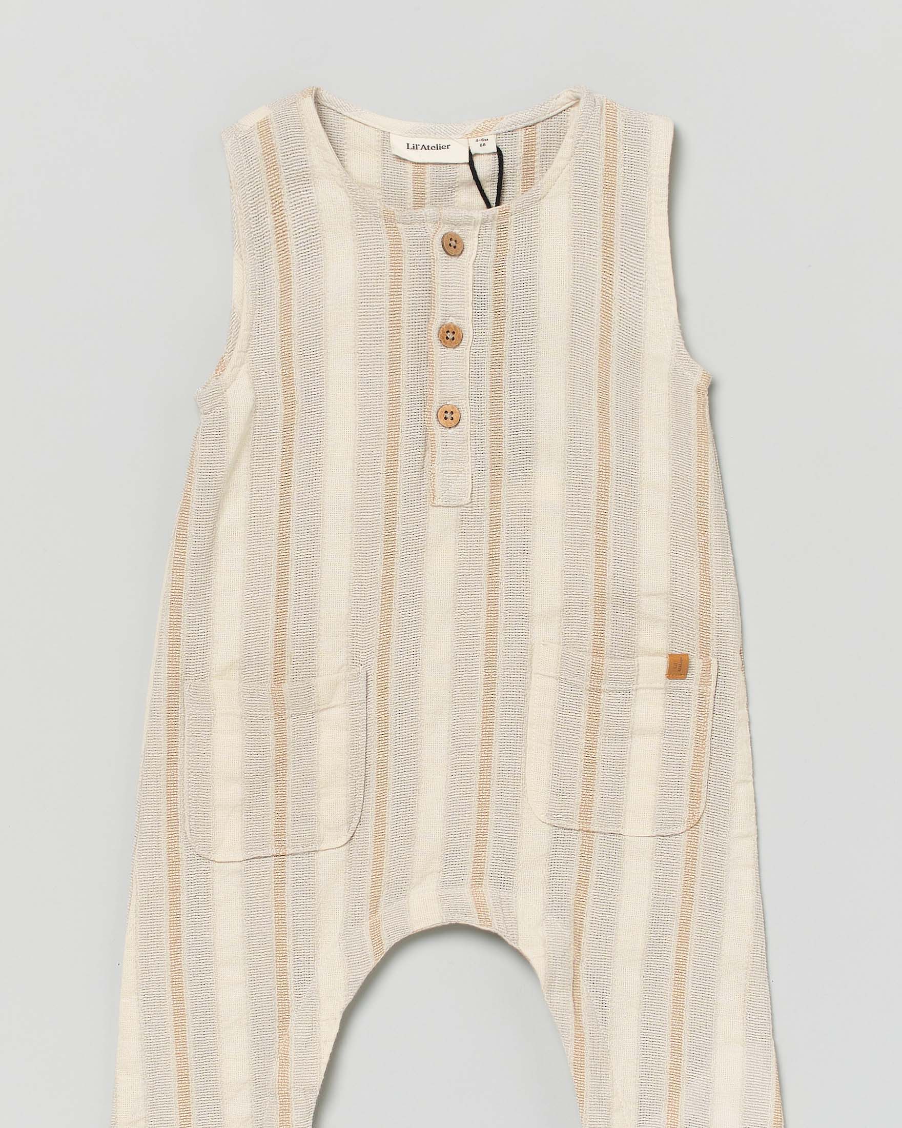 Tutina smanicata Lil'Atelier in puro cotone ecrù a righe image