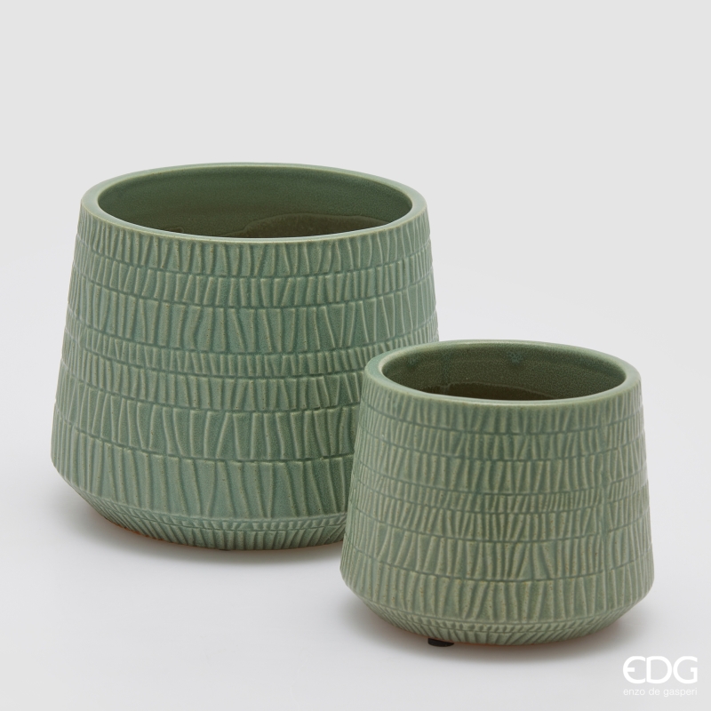 Vaso Cachepot Graffi Verde Set 2 pz.  d.15 h.12 + d.21 h.16 Edg