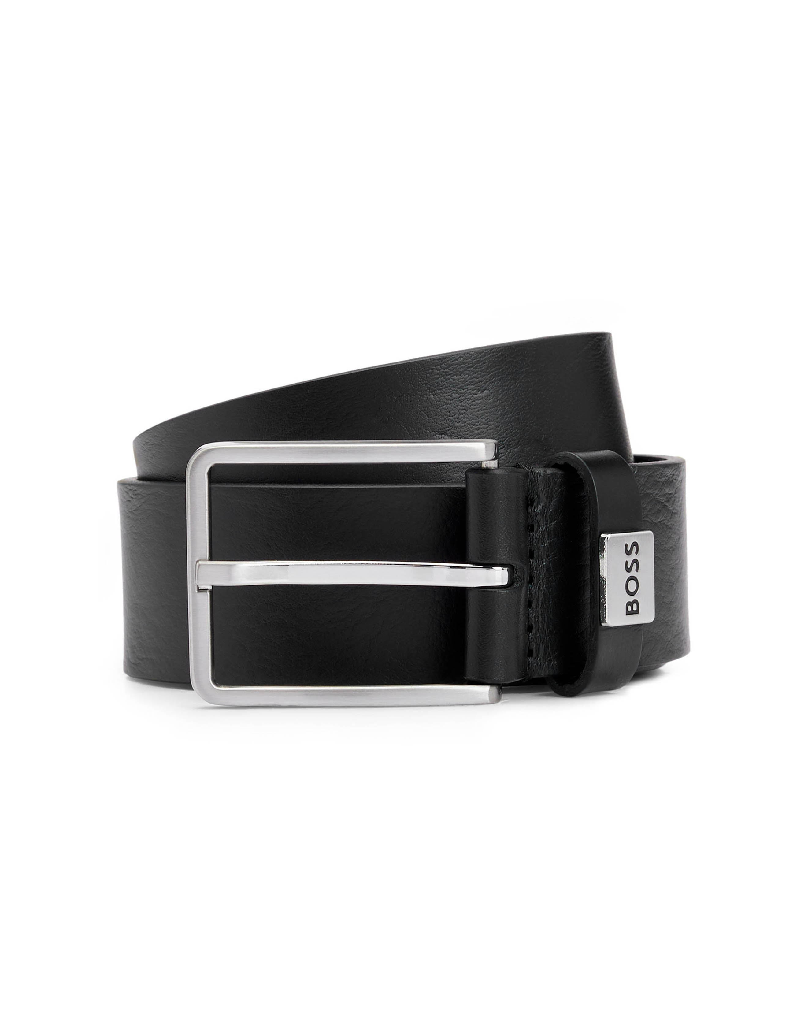 Cintura Boss Elio nera in vera pelle con fibbia argento