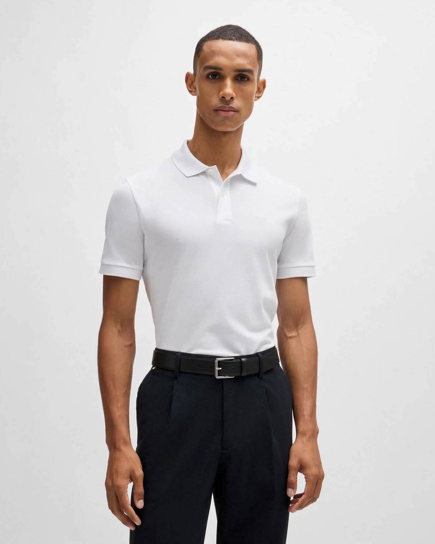 Polo Boss Pallas bianca mezza manica in puro piquè di cotone tinta unita