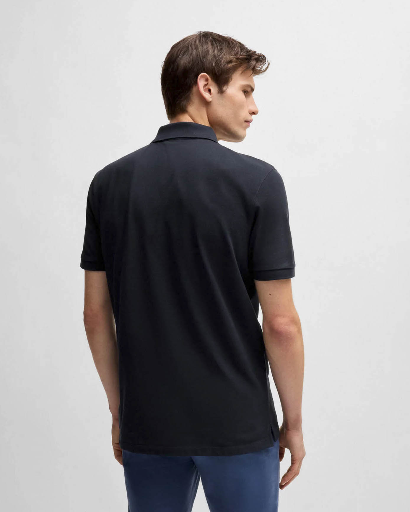 Polo Boss Pallas blu mezza manica in puro piquè di cotone tinta unita image