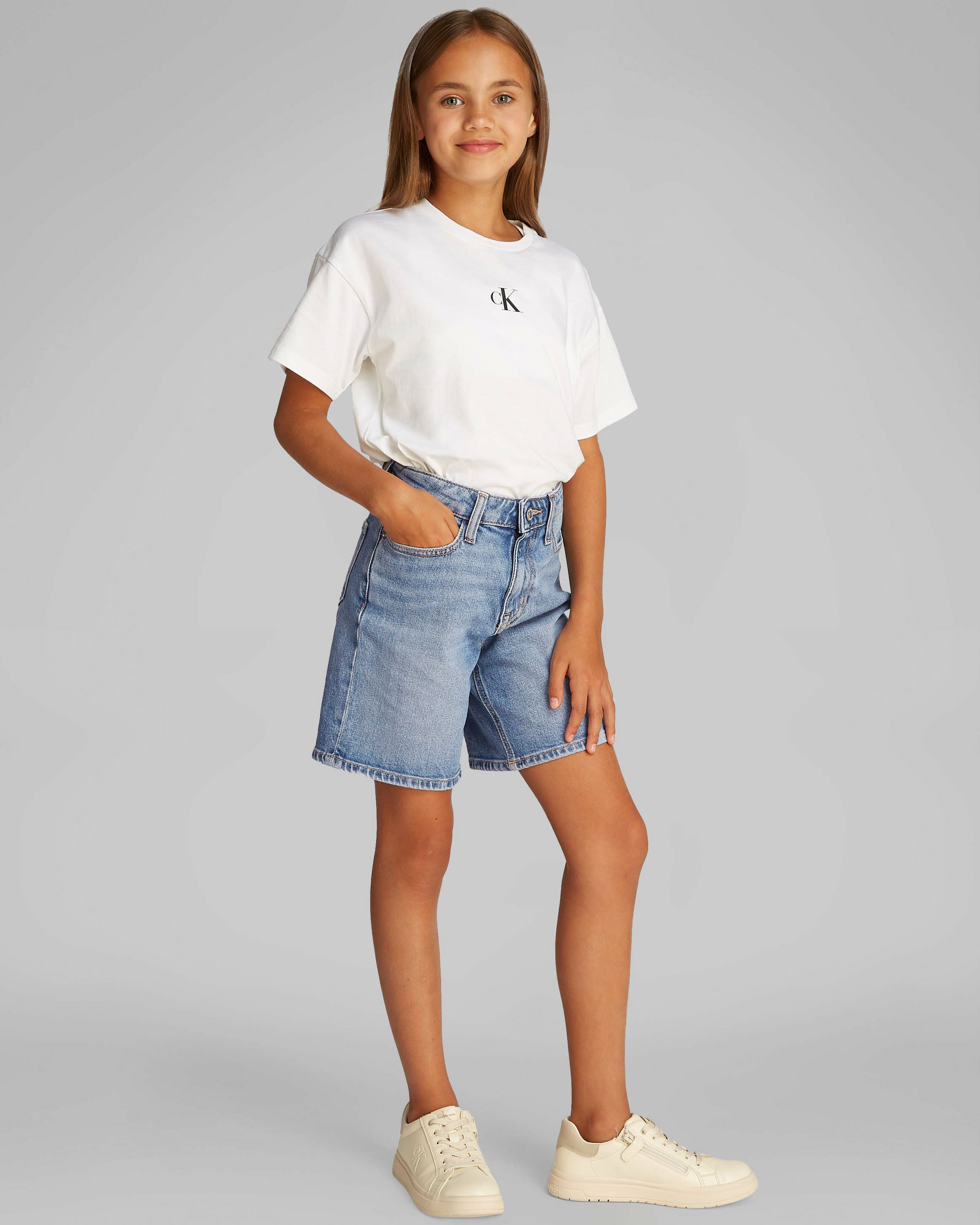 Short in denim lavaggio chiaro stone washed in cotone stretch