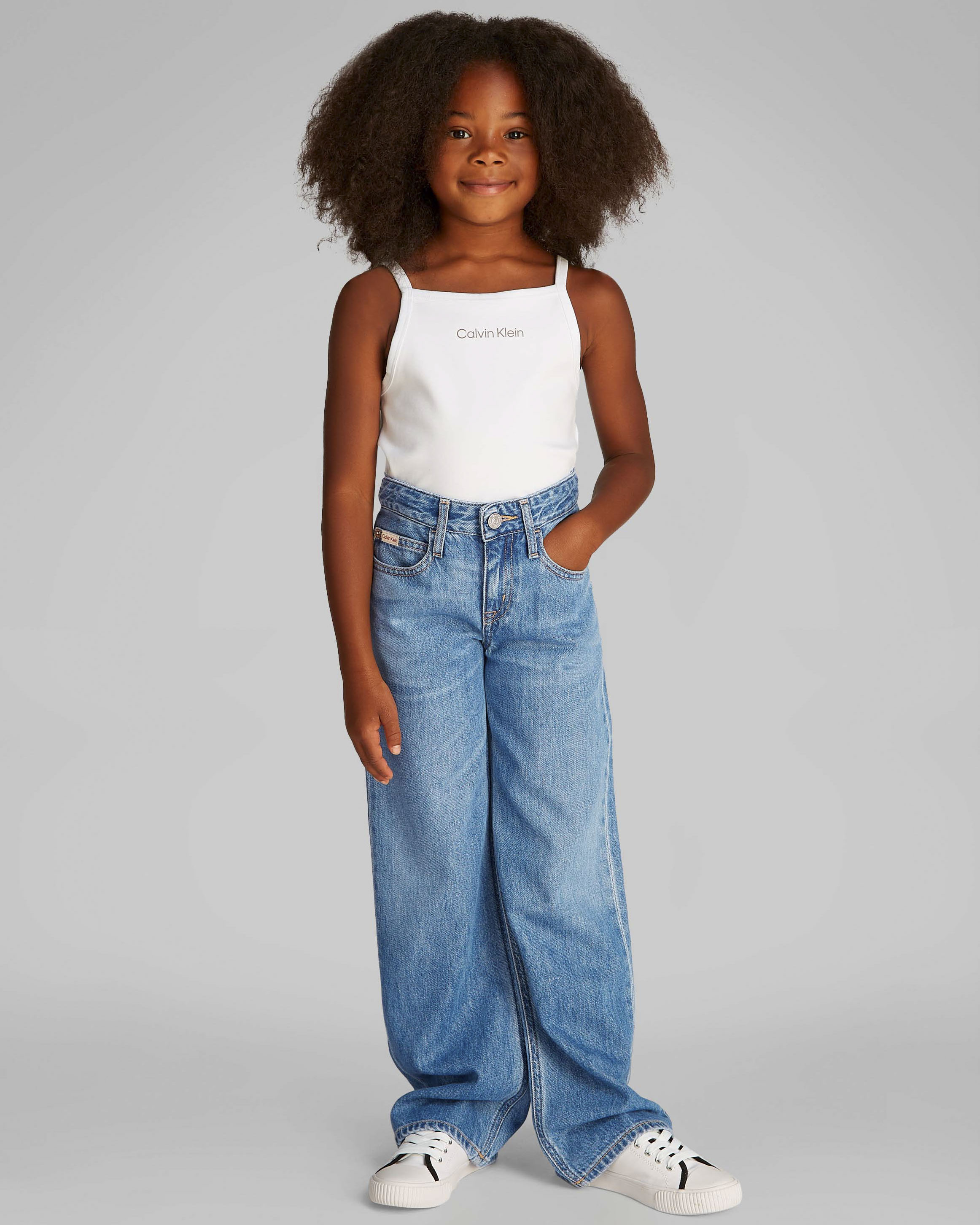 Jeans wide leg in cotone a lavaggio medio stone washed