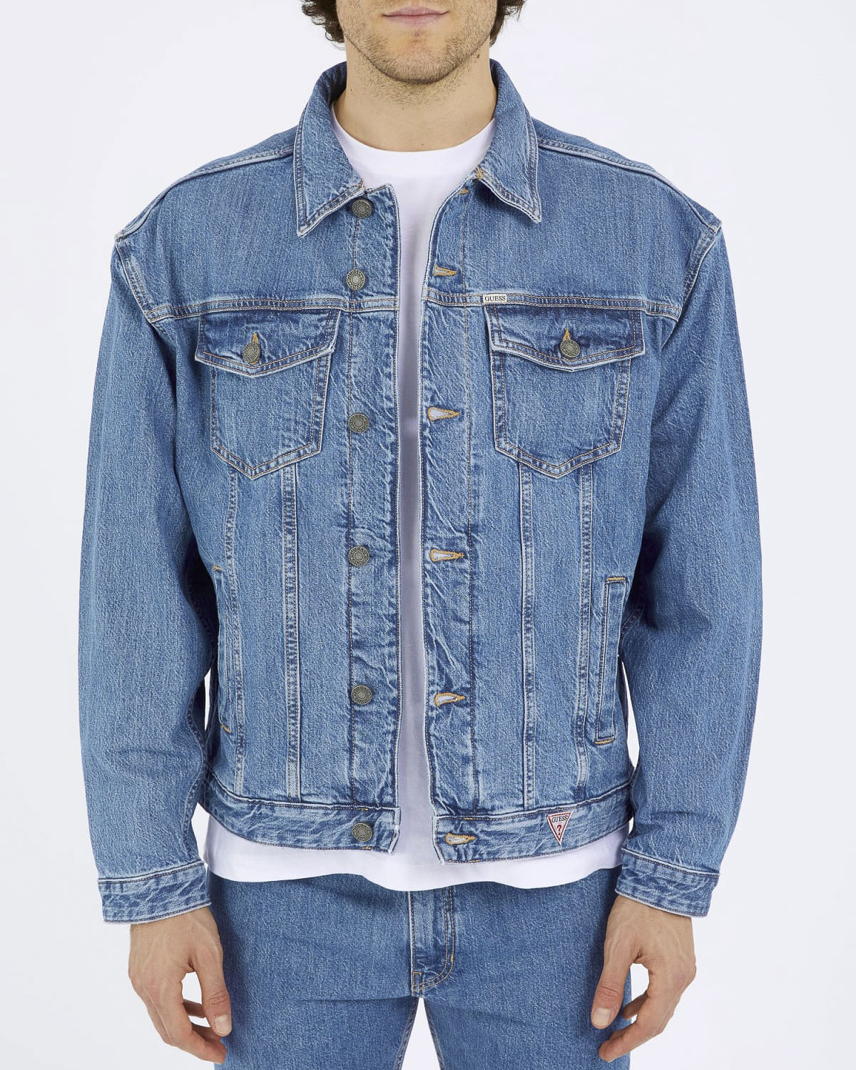 Giubbino trucker oversize in denim di cotone stretch